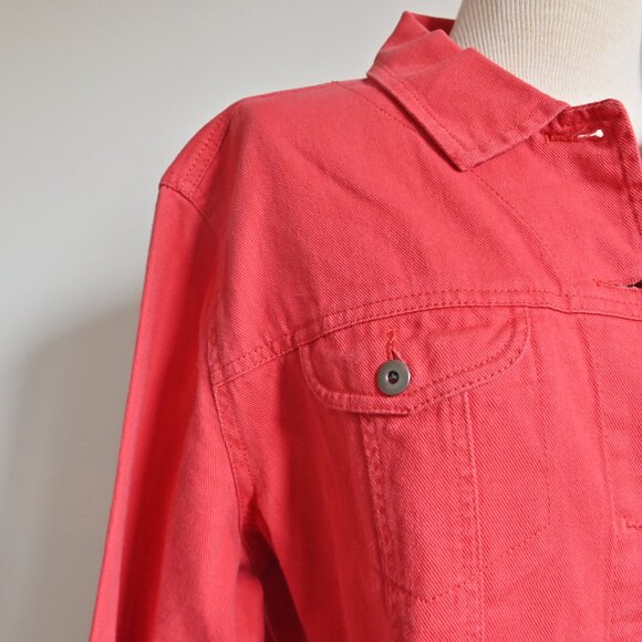Chico's Y2K 90s Retro Biker Front Button Classic Fit Red Denim Jean Jacket Sz 3 - Picture 7 of 16